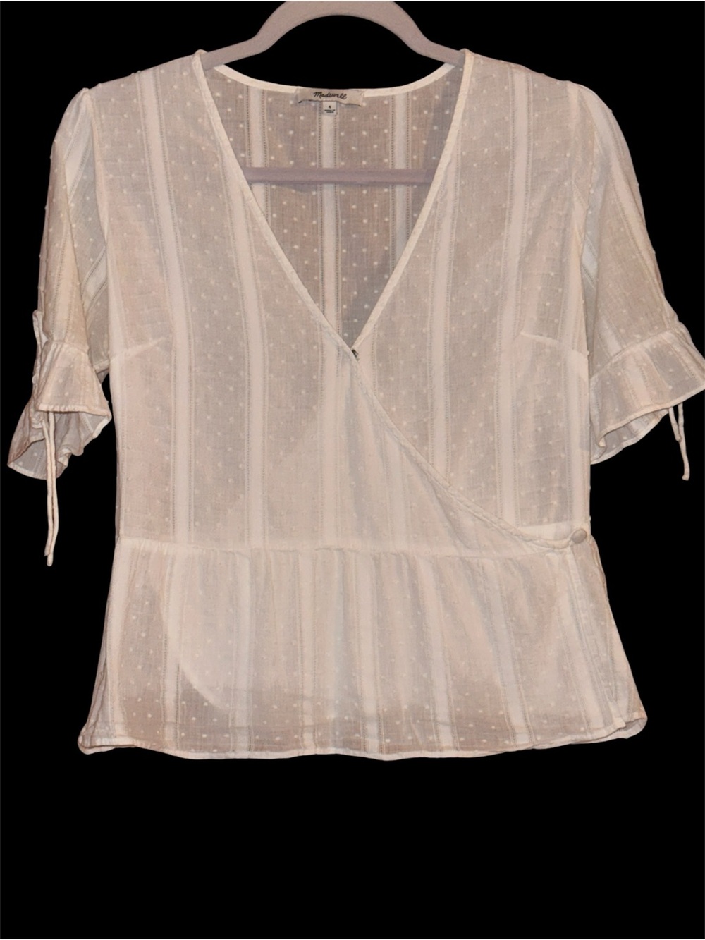 Madewell Sheer White Tie-Sleeve Wrap Top in Swiss Dot Women’s Size 4